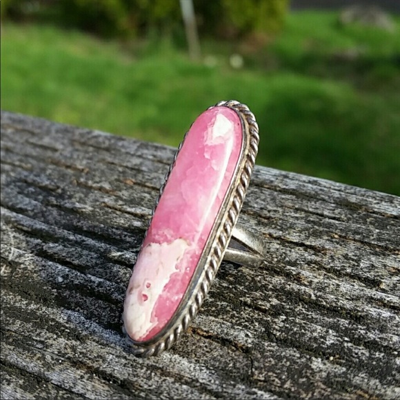 Vintage sterling silver rhodochrosite pink ring - Picture 3 of 6